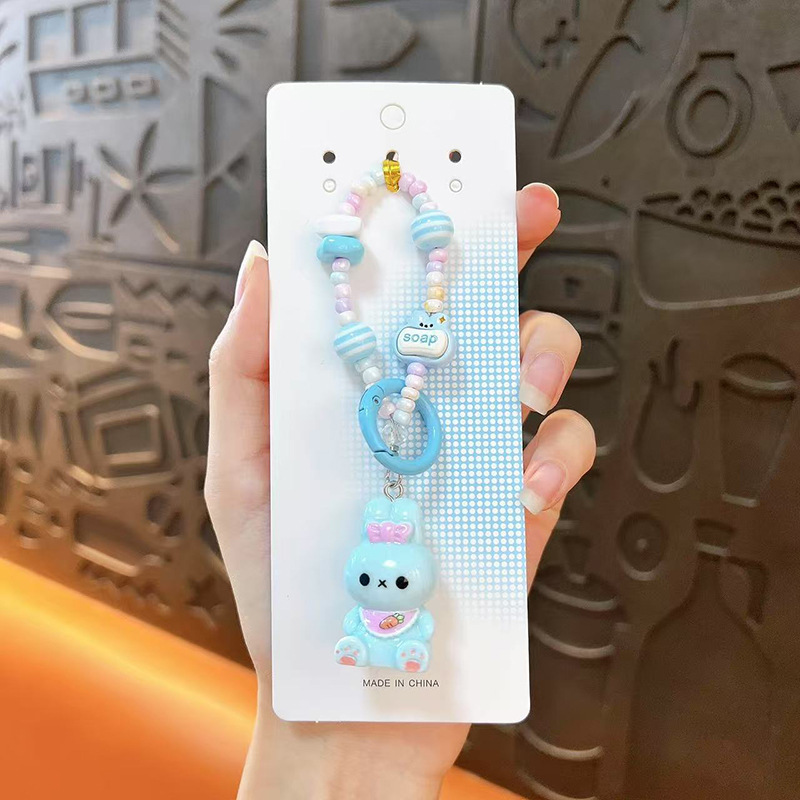 创意串珠小兔子手机链钥匙扣可爱包包挂件汽车钥匙链情侣礼品批发|undefined