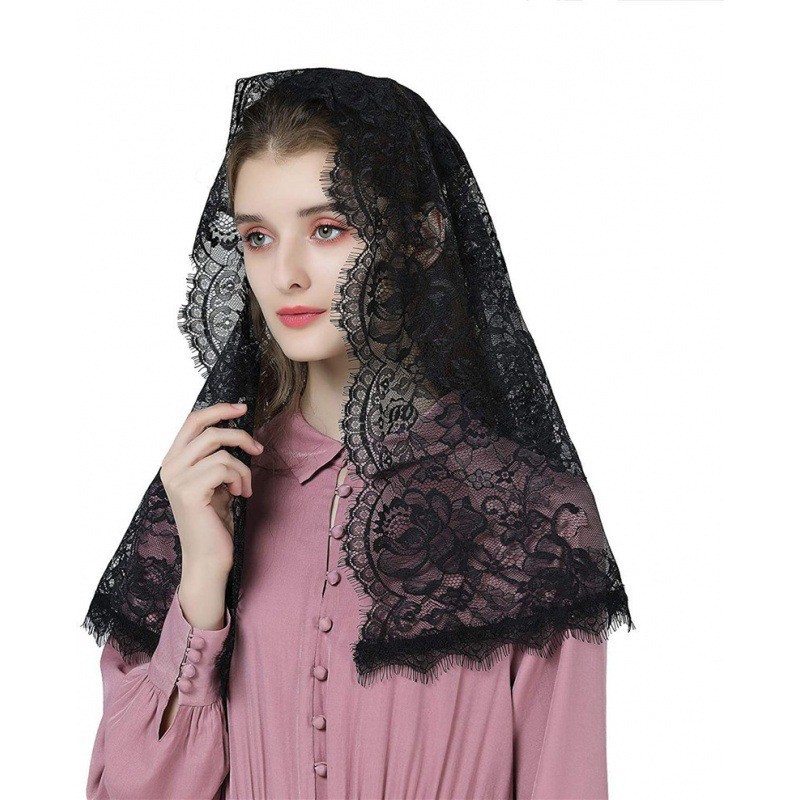 thumbnail image 1 of Velo de encaje Vintage para mujer, Hijab nupcial para boda, chal blanco y negro, Hijab, 1 of 2