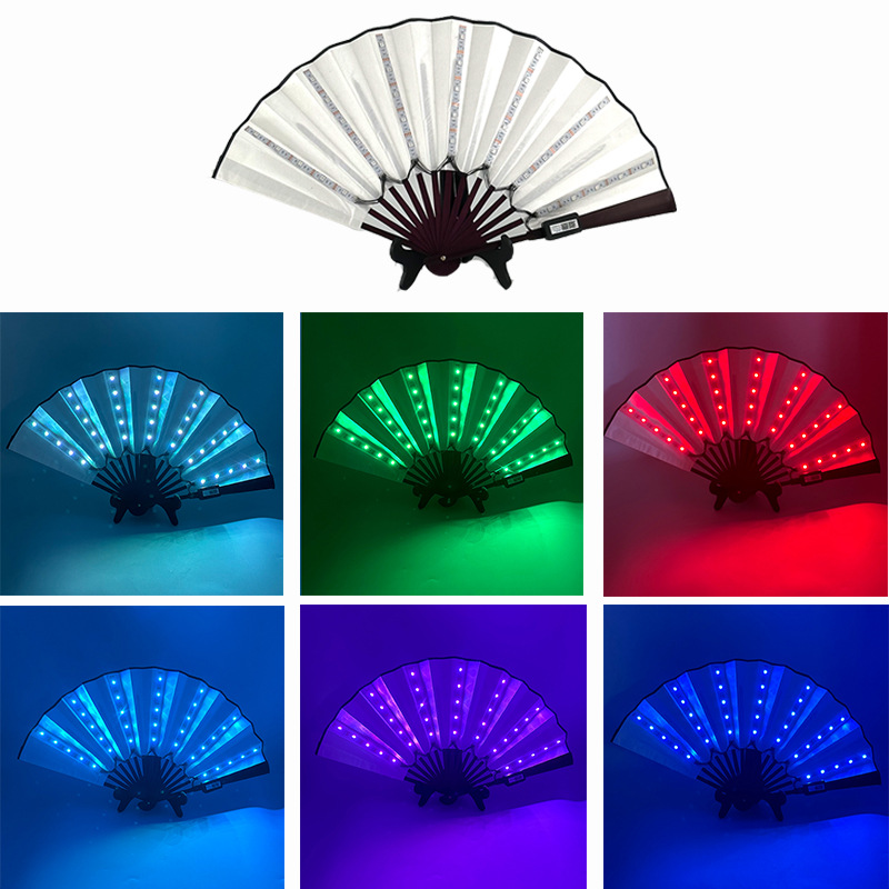 Bar discoteca baile ventilador luminoso TikTok Net rojo ventilador plegable creativo etapa rendimiento hombres y mujeres atmósfera accesorios 3V ventilador