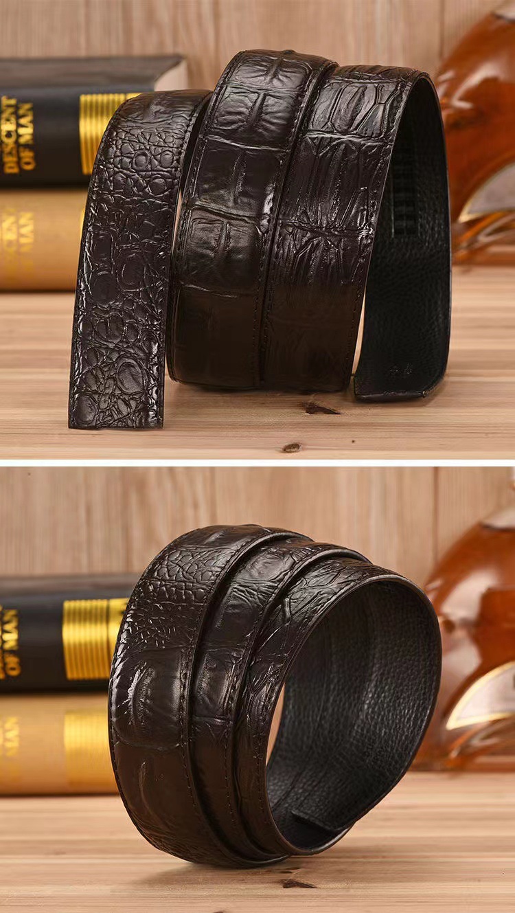 Piper Men's New Belt Without Head, Cowhide Crocodile Pattern Belt with Smooth Buckle and Perforated Pure Belt_voghion.com