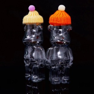 Net red transparent cartoon bottle pet fake water bottle 150ml violent bear plastic bottle nail art DIY jewelry bear bottle