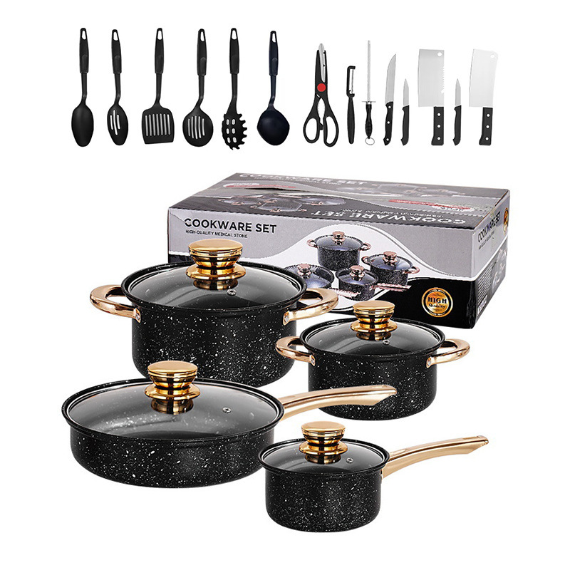 麦飯石金色ハンドルスープ鍋調理鍋nonstick pot調理器具セット|undefined