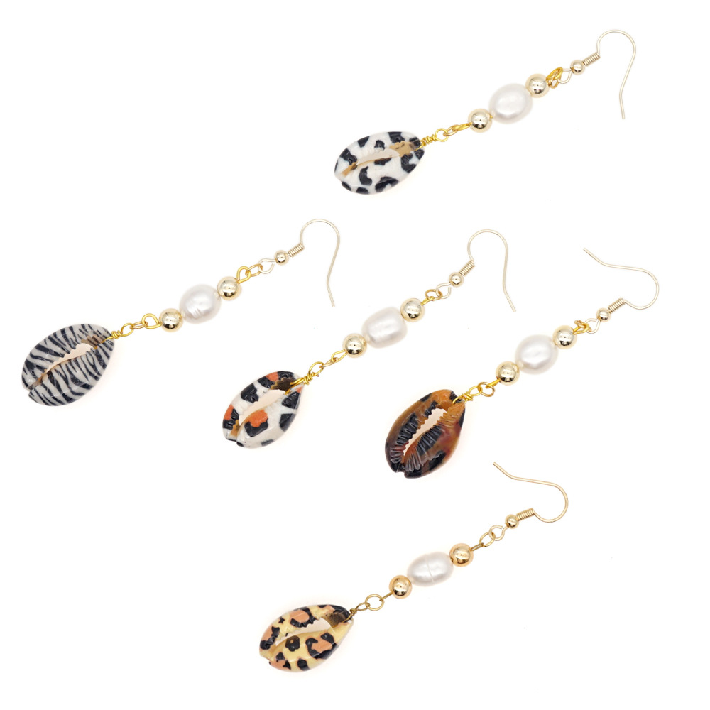 Fashion Leopard Shell Pendant Stainless Steel Pearl Earringspicture4