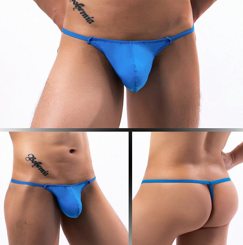 Ropa interior masculina de cintura baja, fresca y sexy, de seda helada, con anillo JJ, tanga multiusos con forma de U convexa, E068