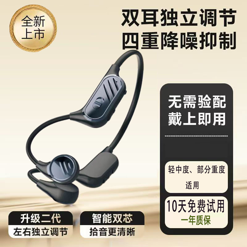 Bone Conduction Hearing Aids for the Elderly, Genuine Products for the Deaf, Behind-The-Ear Bone Conduction Type with Independent Volume Adjustment for Left and Right Ears