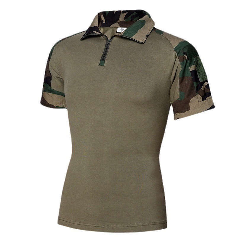 Foreign trade wholesale European size trend men's short sleeve cross-border camouflage stitching casual short sleeve summer lapel polo shirt