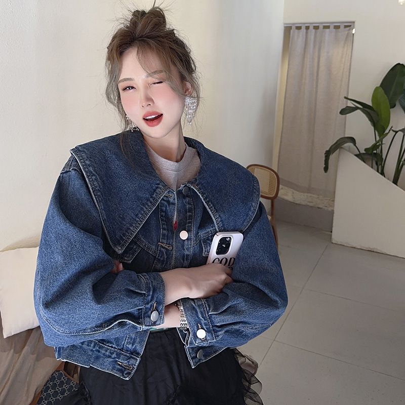 2025 新韓国スタイル人形襟小さな香りスタイルインターネット有名人韓国スタイルデニムジャケット女性のデザインニッチショートスタイルトレンディ|undefined