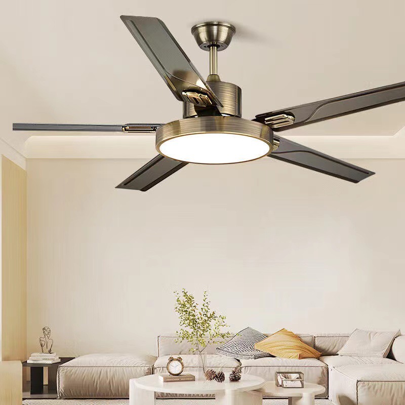 American retro iron leaf ceiling fan lamp bedroom living room electric fan dining room frequency conversion mute wind home fan lamp