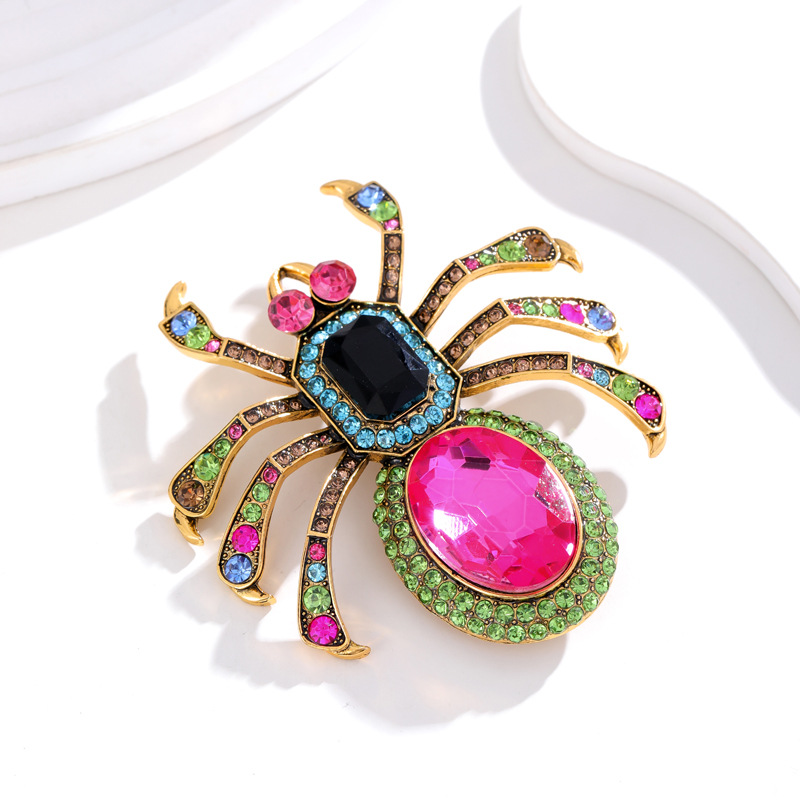 38g Weight Rhinestones, Glass Inlay Material Brooches Classification Zinc alloy Material Halloween Festival Spider Pattern Exaggerated Pin Spider Zinc Alloy Plating Inlay Rhinestones Glass Unisex Brooches 6