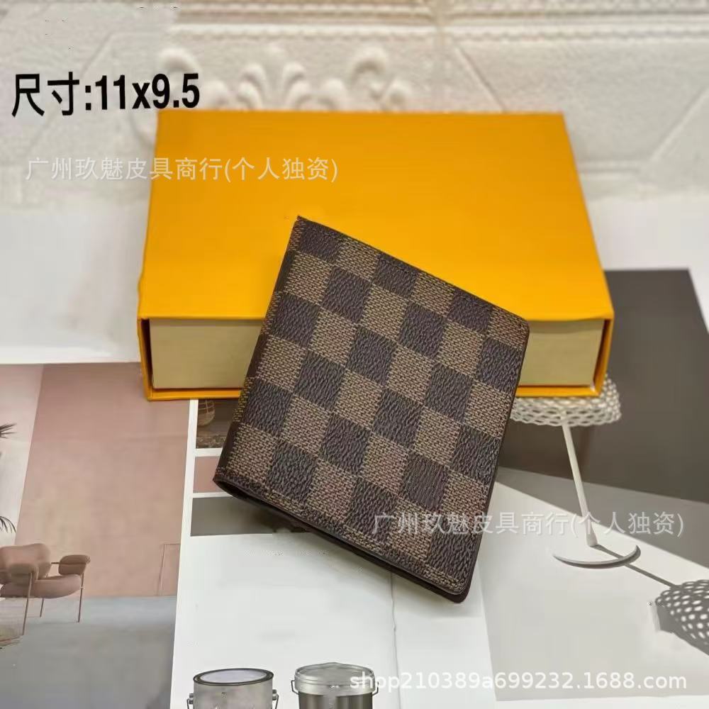 Retro Fashion Short Men's Wallet Printed Plaid Folding Open Thin Wallet Factory in stock Foreign Trade Card Bag