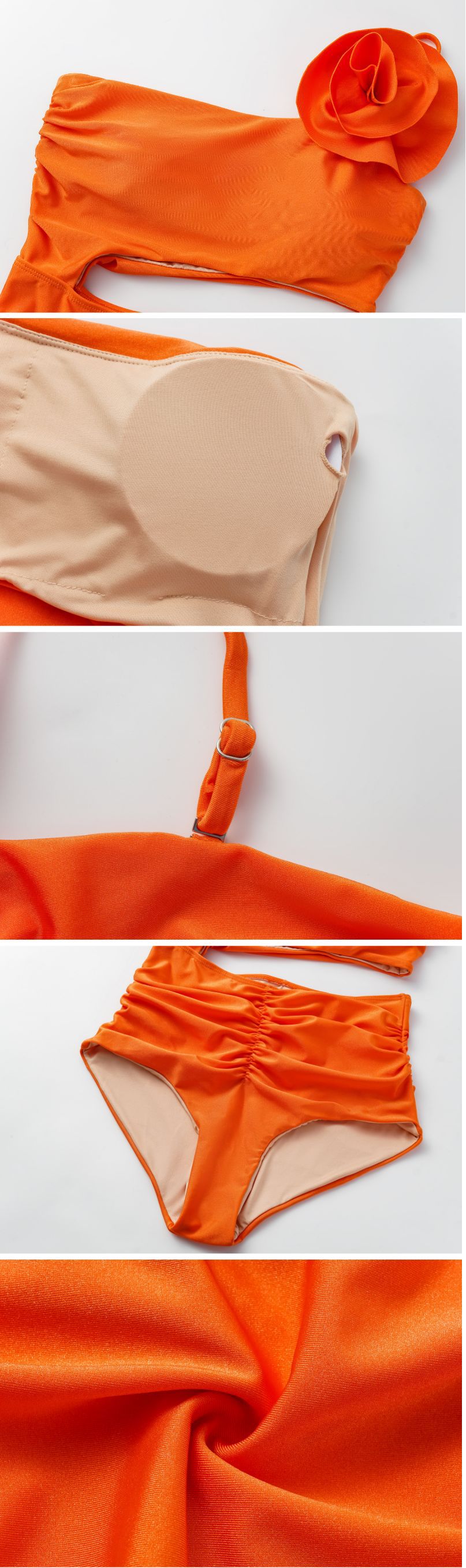 GraceChic GraceChic GraceChic 2024 European And American New Style Women's One-Shoulder 3D Flower Hollow Glossy Solid Color High-End One-Piece_voghion.com