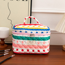 彩条圆点化妆包收纳包全棉女学生便携大容量手拿包包绗缝旅行包