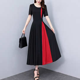 2025夏季新款黑色雪纺连衣裙大码胖mm收腰显瘦遮肚长裙