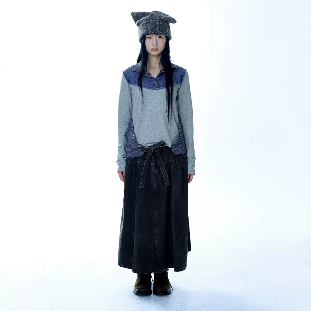生C 复古做旧牛仔棉蝴蝶结半身裙女2025秋季宽松系带长裙coyse*o