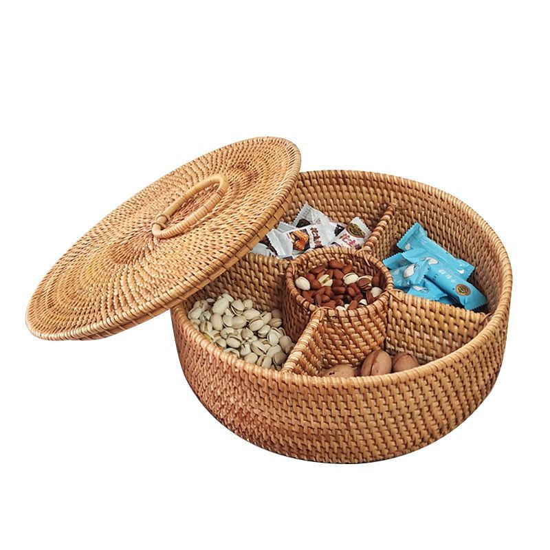 Cestas de almacenamiento de frutas de caña trenzadas vietnamitas canasta de sala de estar casera de bocadillos cestas de dulces creativas canasta de frutas secas caja