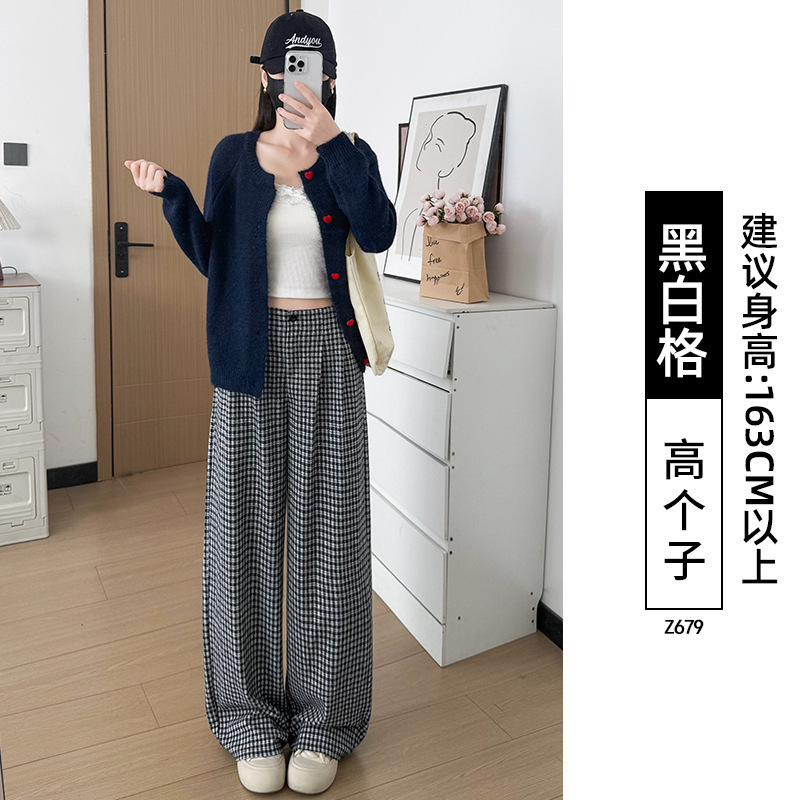 美式复古格子阔腿裤女2025秋季新款女装慵懒风软糯裤子女款A7422|undefined