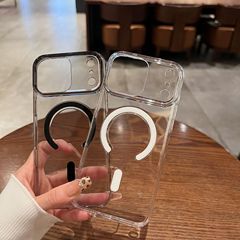 简约适用iPhone17promax手机壳高透磁吸苹果16透明触控按键保护套