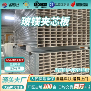 玻镁岩棉夹芯板 A级防火洁净车间隔墙吊顶净化彩钢夹芯板厂家定制