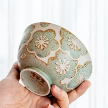 日本进口伊贺风美浓烧釉下彩复古磨砂花卉家用粗陶米饭碗2025新款