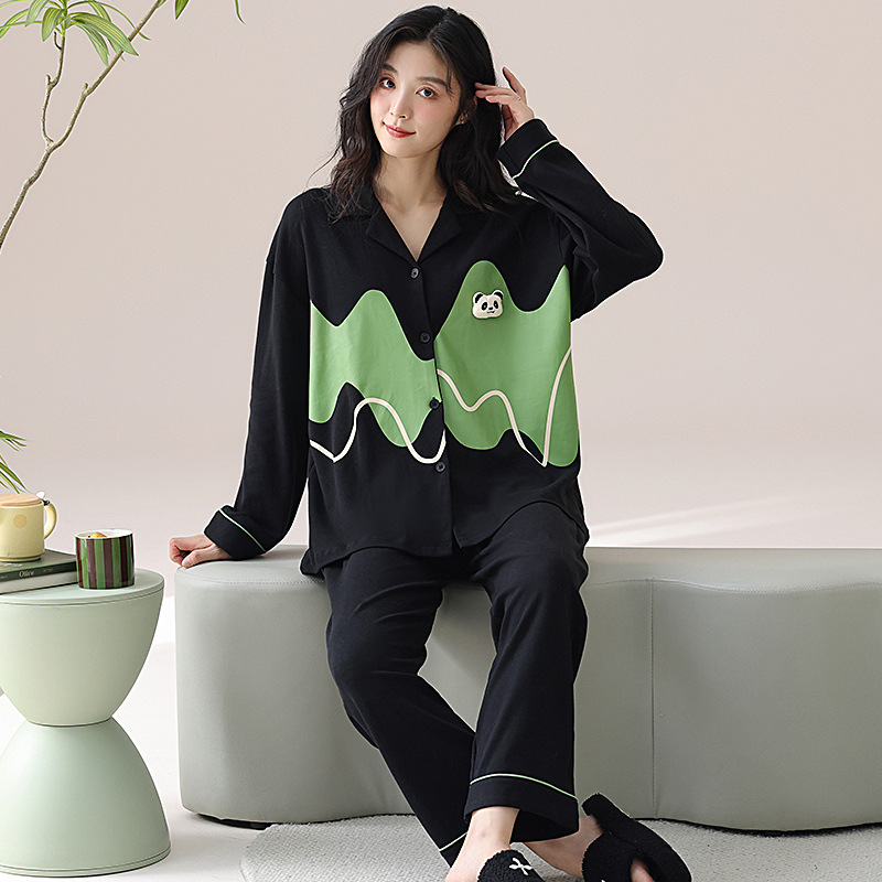 [Algodón puro] 40 pijamas de doble cara para mujer, primavera, otoño e invierno, nuevo estilo de manga larga con almohadilla para el pecho, traje de servicio a domicilio que se puede usar afuera