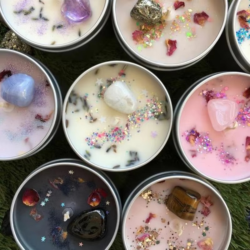 Flores secas con cristal enlatado cera de soja cera de cera