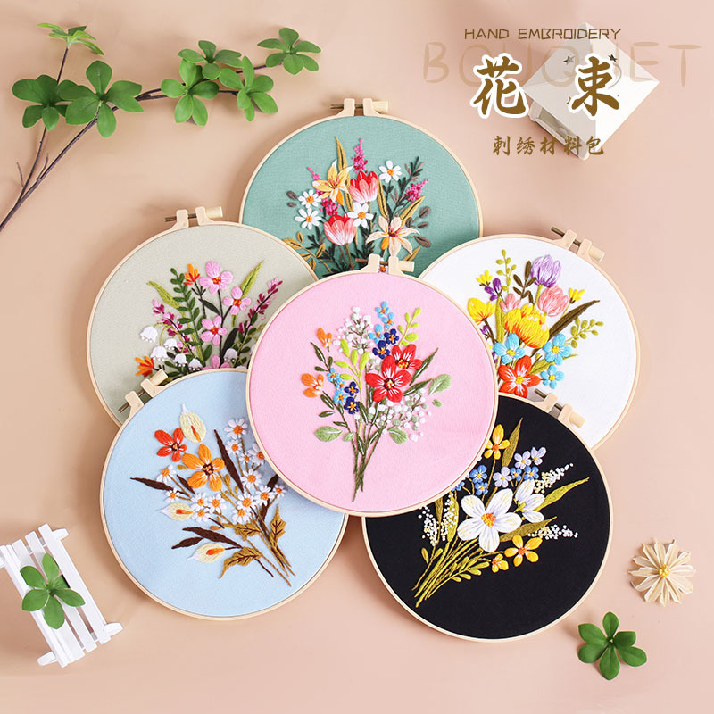 Nuevo producto ramo flor kit de bordado a mano paquete de material de bricolaje arte de tela para principiantes bordado Su bordado original inglés