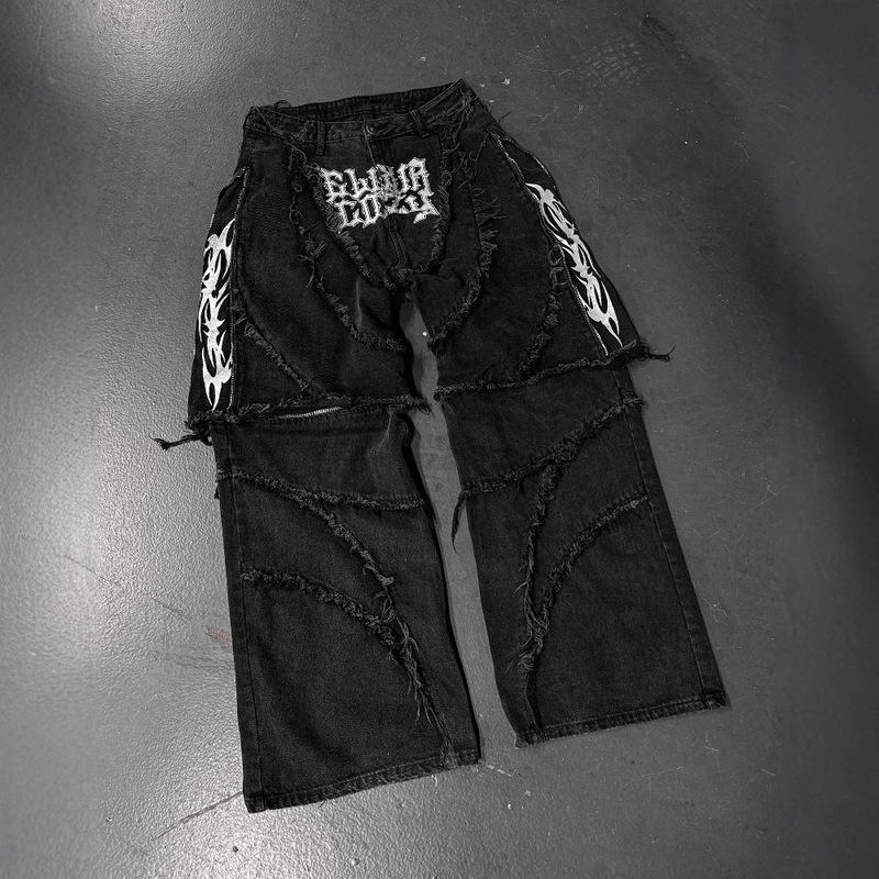Cross-Border American Retro Y2K Street Fashion Brand Cozy Zipper Splicing Detachable Loose Black Jeans Mid-Pants