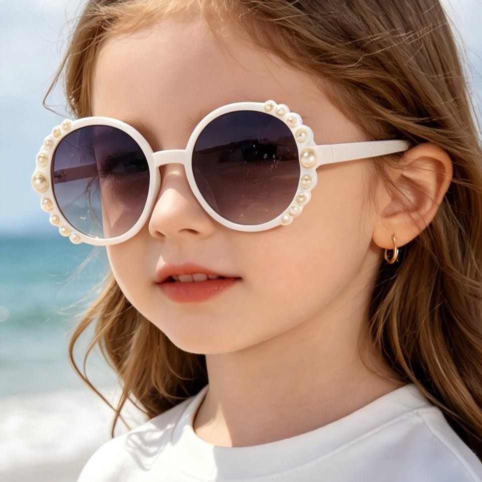 Gafas de sol infantiles para niñas, estilo coreano, con perlas, protección solar, anti-UV, para verano.