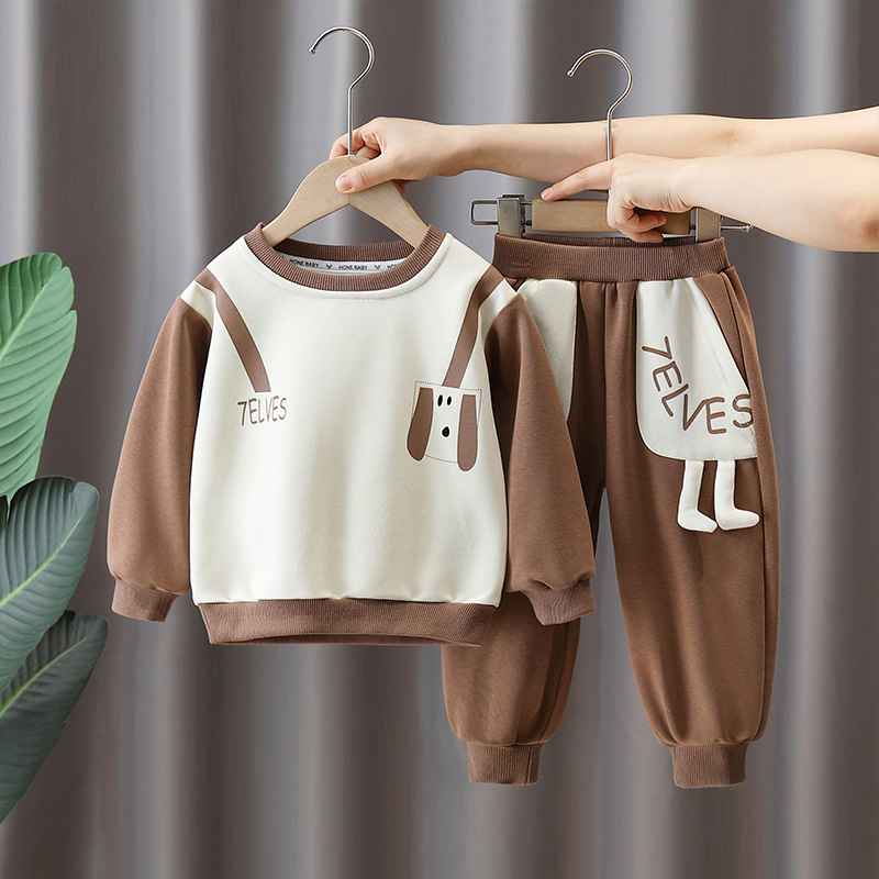 6114 traje de suéter para niños modelos de primavera y otoño 2025 nuevo estilo estilo occidental bebé dibujos animados otoño traje de dos piezas de moda para niños