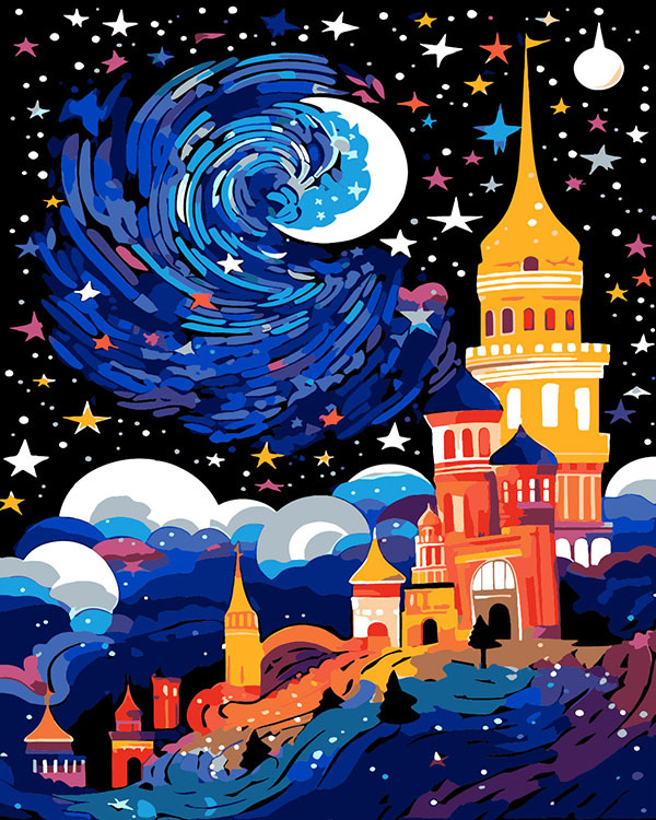 Van Gogh Starlight Castillo digital al óleo de Monet alta sensación de relleno pintura al óleo descompresión pintura artesanal Abstract