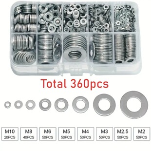 360Pcs Export Cross-Border M2-M10 Boxed Flat Gasket Gasket Set Metal