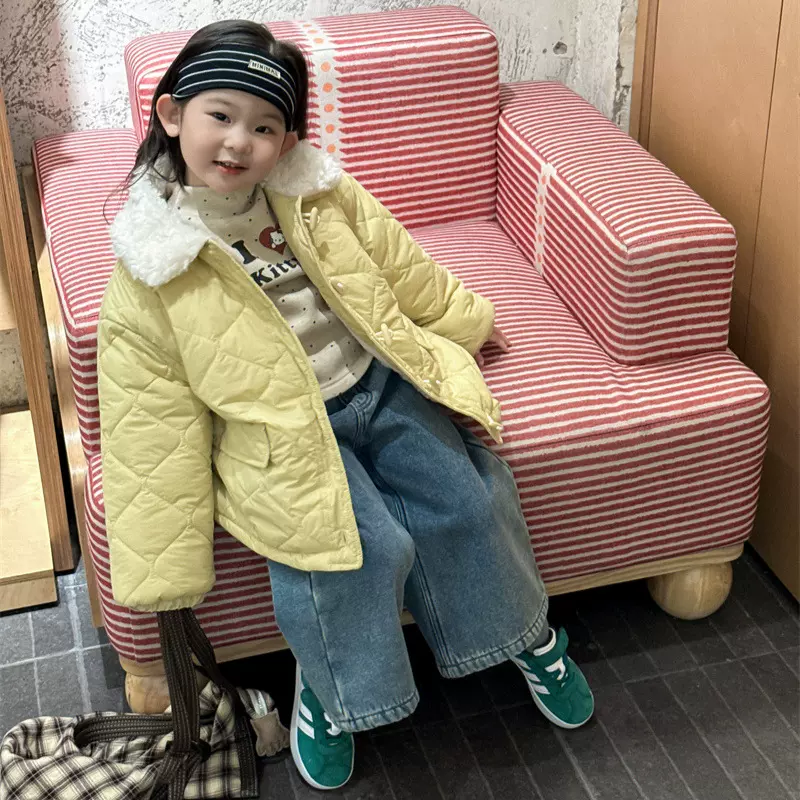 2025冬季新款童装 韩版童装 女童夹棉绗线棉服 冬款加绒棉衣