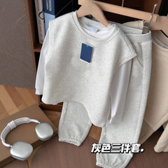 W012秋季男女中大童时尚潮酷韩系学院风M家休闲百搭运动三件套装