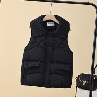 Cross-border Lapel Vest Autumn and Winter New Fashionable Short All-match Outerwear Down Cotton Ware Stylish Loose Vest for Women