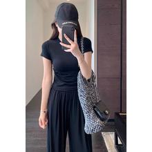 纸片人套装轻薄舒适短袖T恤高腰直筒阔腿裤女夏新T0709K