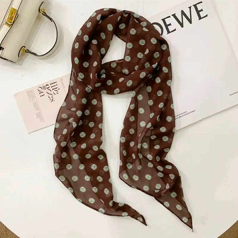 Универсальная повязка-шарф, коричневый в горошек водорослевой/волноподобный принт, 20×140 см, лёгкий 0.05 кг