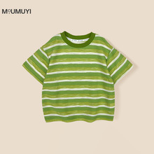 儿童条纹短袖2025夏季新款宽松短袖t恤男童韩版休闲圆领上衣潮酷t