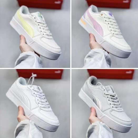 Rihanna Platform Shoes with Color-Blocking Classic Design, Versatile Original White Sneakers for Couples, Retro Laser Sneakers