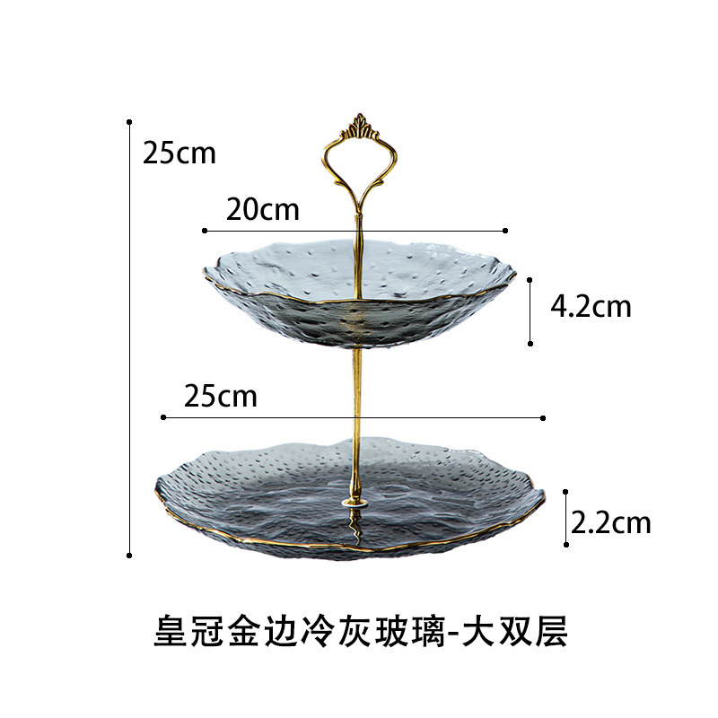 Lujo ligero Viento Phnom Penh vidrio de tres capas de frutas bandejas de alta calidad creativas dulces caseras pastel snack bandejas al por mayor