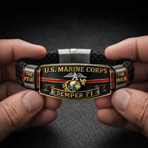Cross-Border New Model U.S. Marine Corps Commemorative Bracelet for Men, Woven Metal Badge Bracelet, Vintage Independent Stand