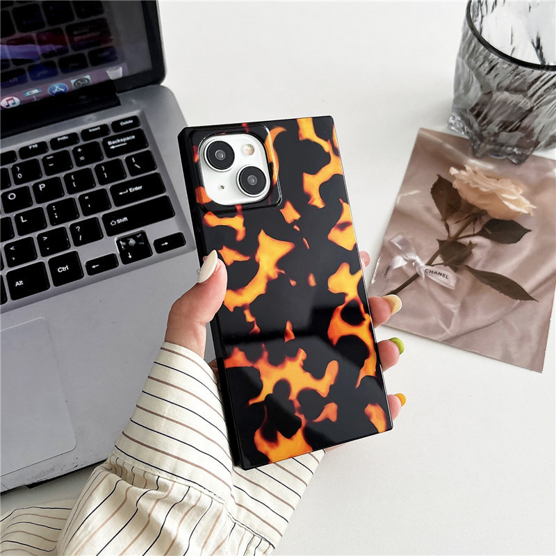 Simple Square Flame Pattern iPhone14/13 for 12 Apple 16/15PROMAX Drop-resistant All-inclusive Phone Case