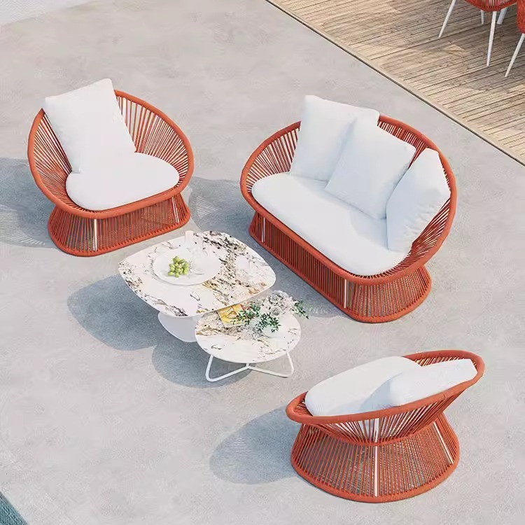 Courtyard sofa, leisure rattan chair, villa furniture, outdoor homestay open-air combination, hotel balcony exterior waterproof rattan weave