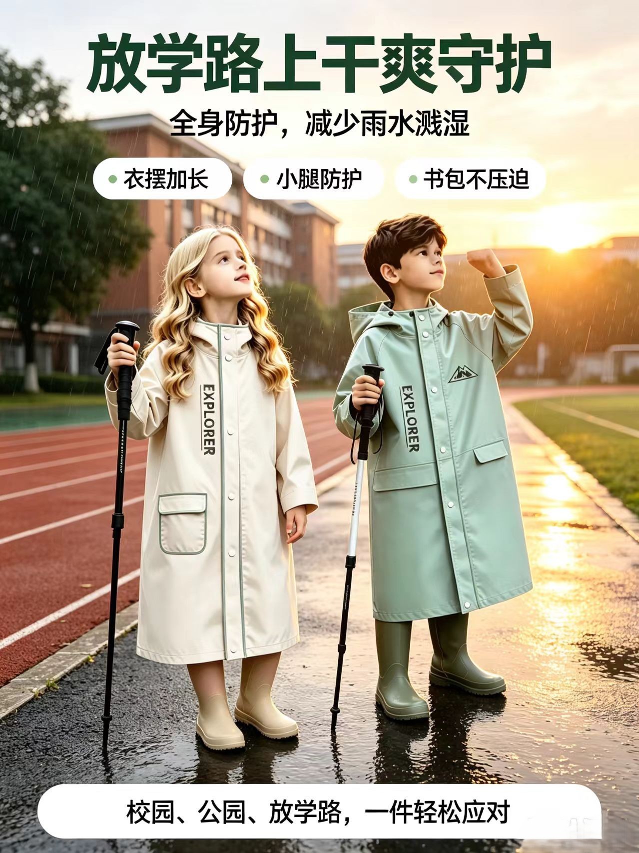 儿童雨衣男孩女孩小学生上学专用长款全身防暴雨带书包位宝宝雨衣
