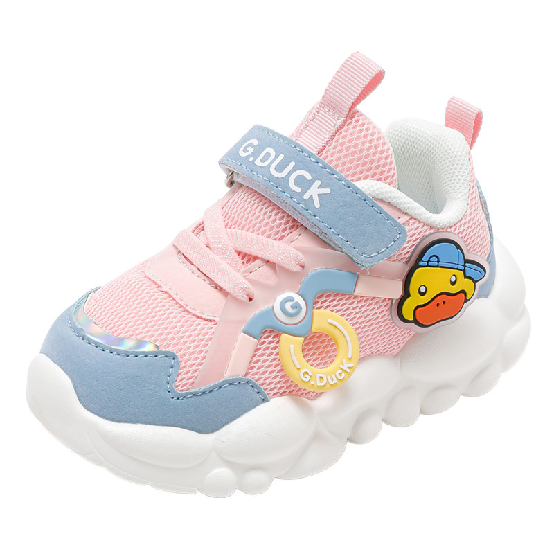 Pato amarillo zapatos para niñas primavera y otoño nuevos zapatos de deporte transpirables de malla para niños zapatos de malla para niños con suela suave