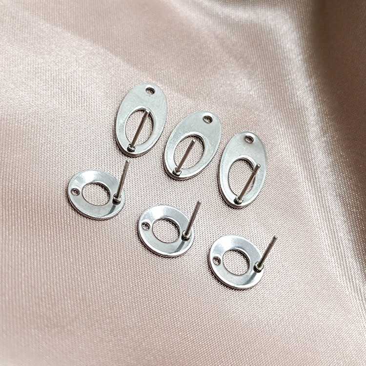 跨境专供现货不锈钢片耳钉 椭圆形耳针 DIY耳钉饰品配件批发