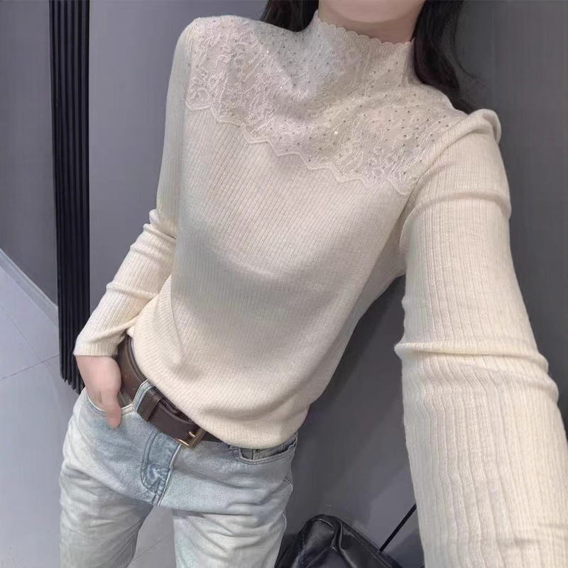 Cashmere Sweater Women's Half Turtle Collar Bottoming Shirt 25 Autumn and Winter New Slim Fit Knitted Inner Solid Color Thickened Long Sleeve Top