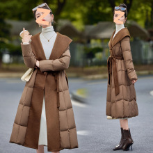 双面毛呢拼接大翻领羽绒服女2025年冬季新款收腰显瘦白鸭绒外套潮