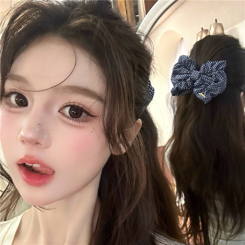 韓国の東大門の新しいJKスタイルのクリームスイート水玉模様のリボンヘアピンサイドクリップ前髪ポニーテールクリップヘアアクセサリー|undefined