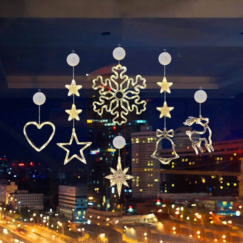 Nuevo estilo transfronterizo Navidad ambiente creativo LED ventosa decoración de la lámpara decoración del festival lámpara de estrella de cinco puntas colgante colgante image 29