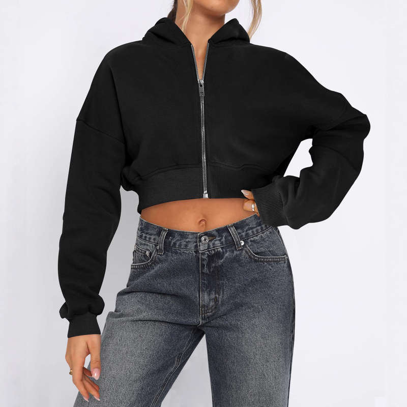 Wish New Street European and American Style Long-Sleeved Tops Cross-Border Fleece Zipper Cardigan Hooded Sweatshirt Casual Jacket for Women Wish New Street European and American Style Long-Sleeved Tops Cross-Border Fleece Zipper Cardigan Hooded Sweatshirt Casual Jacket for Women